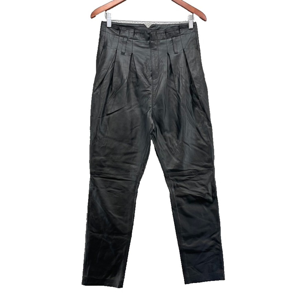 Joie Pants Womens 26 Womens Black Lamb Leather High Rise Paperbag Waist Skinny‎